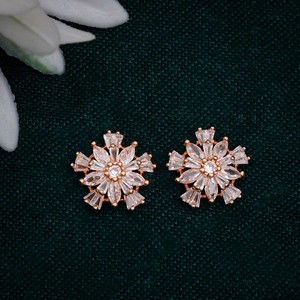 Classic Floral <b>Top</b> <b>Earrings</b> with Zircon AD Gold Plated Trendy Stainless Steel Studs for Occasions - Product Image 1