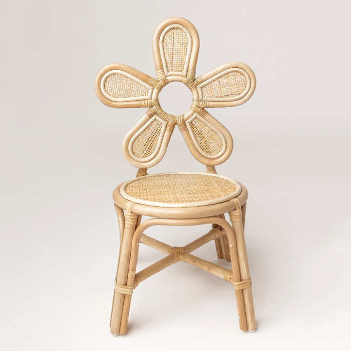 Sustainable Handmade Rattan Kids Chair with Flower Backrest