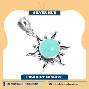 Colgante de Plata de Ley 925 para Mujer, Joyería Fina Hecha a Mano, Diseño de Calcedonia Aqua Natural Redonda con Engaste de Bisel, Ideal para Fiestas - Product Image 6
