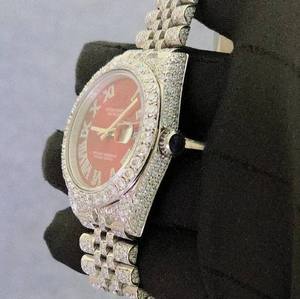 Reloj Mecánico Automático de Acero Inoxidable de 41 mm con Esfera Roja y Diamantes de Moissanita FINIXGEMJEWEL para Hombre, Cierre de Mariposa, Resistente al Agua hasta 100 Bares - Product Image 3