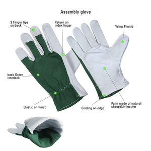 Guantes de cuero de grano de cabra de montaje Premium Guantes de trabajo de cuero de precio barato de forro polar de algodón adecuados para protección Industrial - Product Image 5