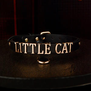 DIY özel kadınlar ve erkekler Diamonds ile altın gül alfabe Premium siyah çelik boyun köpek çevre dostu inek deri yaka Sm askı - Product Image 2