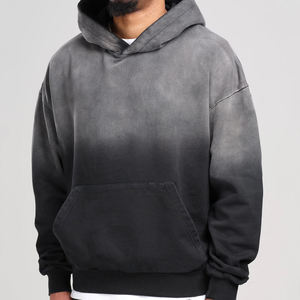 Sudadera con Capucha Casual para Hombre, Diseño Transpirable de Felpa 100% Algodón, Color Negro Deslavado Vintage, con Puños y Dobladillo Acanalados, Logotipo Personalizado, Gran Venta - Product Image 1