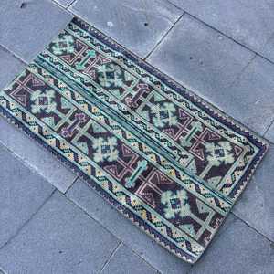 พรมวินเทจขนาดเล็ก 1.7x3.1 ฟุต (51x95 ซม.) พรมลายทางสีน้ำเงินสไตล์ตุรกี - Product Image 4
