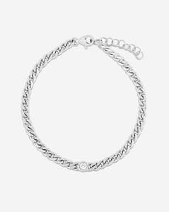 Nueva tendencia 10K oro sólido redondo diamante pulsera Petite Curb enlace cadena pulsera bisel conjunto solitario pulsera para regalo ella - Product Image 1