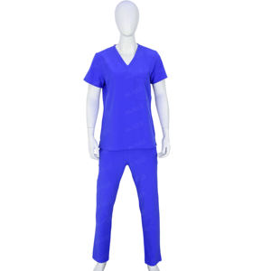 Unisex Blue Medical Scrub <b>Set</b> V Neck Short Sleeve Top with Straight Leg Pants Comfortable Durable Uniform for <b>Doctors</b> Nurses - Product Image 3