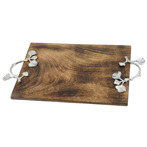 Plateau de service rond en bois moderne avec poignées décoratives en métal doré en forme d'orchidée Plateau de service en bois de bambou de haute qualité pour usage hôtelier - Product Image 5