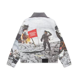 แจ็กเก็ตผ้ายีนส์สำหรับผู้ชายเสื้อสตรีทแวร์สไตล์วินเทจผ้าคอตตอนซัก100% อวกาศสำหรับฤดูใบไม้ผลิ - Product Image 2