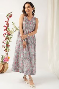 Vestido largo de algodón con bloque de mano indio, regalo de boda personalizado para novia, ropa de verano, estampado floral, Vestido de playa, moda para mujer - Product Image 2