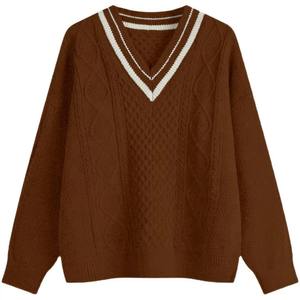 Suéter de Invierno Personalizado para Mujer con Cuello en V y Diseño de Bordado 3D en la Parte Delantera, Estilo Universitario Vintage - Product Image 3