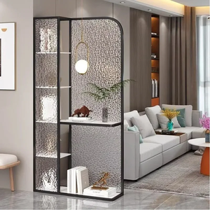 Nouvelle étagère de rangement d'entrée en bois massif, style moderne et minimaliste 2026, avec cloison en verre, meuble de séparation pour porte d'entrée, motif vague d'eau - Product Image 1