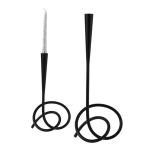 Modern <b>Black</b> Metal Loop Design Candle Holder Elegant Iron <b>Candlestick</b> Home Decor Accent Unique Decorative Single Candle Stand - Product Image 5