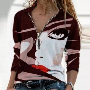 Blusa suelta de manga larga con cuello Polo Vintage Y2K estampado geométrico camisas de gran tamaño elegante señora Tops Streetwear - Product Image 6