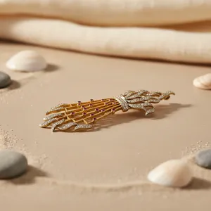 Broches de luxe en rubis plaqué or avec cristaux tendance, cadeau pour femme pour les soirées, ornées de fleurs, de perles et de diamants AGSET-20001 - Product Image 3
