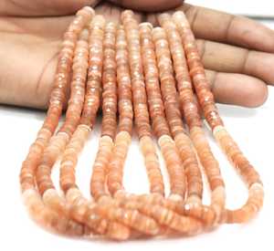 Perles de forme de pneu heishi à facettes en pierre de lune pêche naturelle, perle de pierre précieuse à facettes en pierre de lune de qualité supérieure de 6 à 8mm, perle en gros - Product Image 6