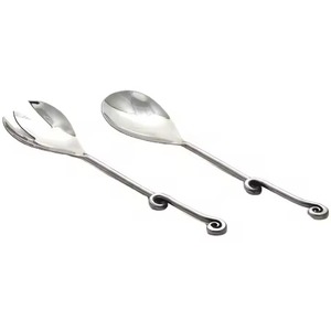 Stainless steel <b>Salad</b> <b>Server</b> with White Silver Mirror Polished Heart Shape End Handle Tableware Royal Dining <b>Salad</b> <b>Server</b> Set - Product Image 2