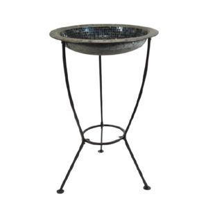 Bain d'oiseaux en métal galvanisé fini mosaïque avec support en métal, design unique artisanal pour jardin, balcon, utilisation extérieure décorative - Product Image 1