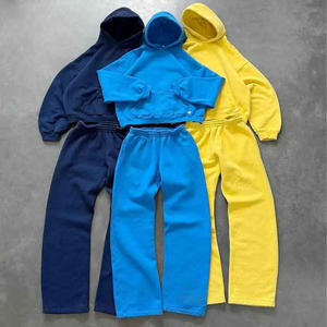 Custom High Quality Cotton Oversized Sweat Suit Sets Baggy Pant Set Unisex Men's Sweatsuits Acid Wash Tracksuit - Product Image 6