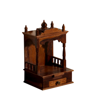 Mandir de Pooja de Madera Hecho a Mano, Templo Hindú de Madera Sólida, Altar de Oración para el Hogar con Acabado Marrón para Sala de Estar KA739