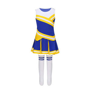 Uniforme de pom-pom girl personnalisé haut court avec encolure en V et lettre impression taille élastique jupe respirant sans manches conception - Product Image 1