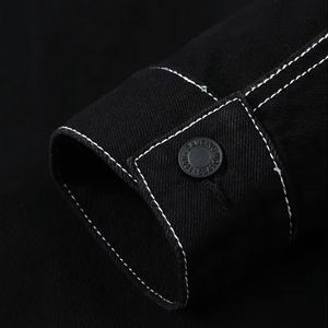 Veste en jean pour homme de qualité supérieure, sur mesure, à manches longues, grande taille, en denim noir délavé, en coton, pour le printemps - Product Image 4