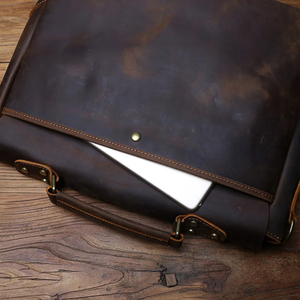 Classic Cowhide Leather Laptop Messenger Shoulder Bag Durable Office Use Zipper Closure Protective Portable - Product Image 5