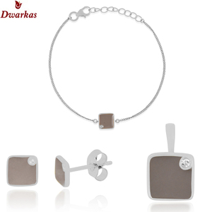 925 argent Sterling Simple minimaliste pierre unique ensemble de bijoux topaze blanche émail bleu pendentif boucle d'oreille Bracelet pour cadeau de mariage - Product Image 4