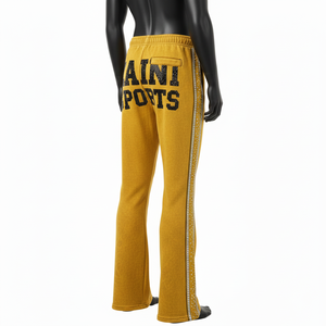 Pantalon évasé en molleton premium, mélange de coton brossé, couleur moutarde, panneaux aux genoux, logo imprimé sur mesure, pantalon évasé en molleton - Product Image 2