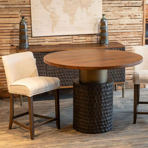 Lavish Design Hand Carved Circular Pattern <b>Wood</b> Base Walnut Finish Solid Mango Wooden Round Shape <b>Top</b> Home Kitchen Dining <b>Table</b> - Product Image 1