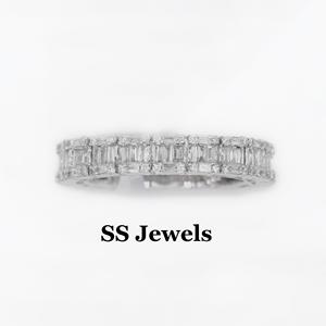 Bague en diamant Baguette plaquée or blanc 10 carats 925 argent VVS Moissanite Iced Out alliance pour hommes femmes cadeau d'anniversaire - Product Image 2