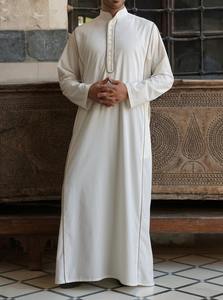 Kaftan pour homme de style arabe chic, longueur MAXI, manches longues, séchage rapide, léger, confortable, usage quotidien, Jubba, broderie minimale - Product Image 4