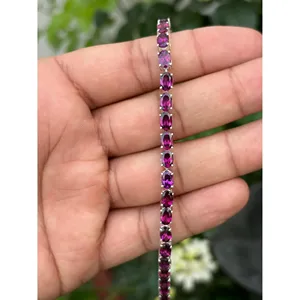 สร้อยข้อมือเทนนิสเงินแท้ 925 ประดับโรโดไลต์การ์เนต เครื่องประดับแฟชั่น - Product Image 1