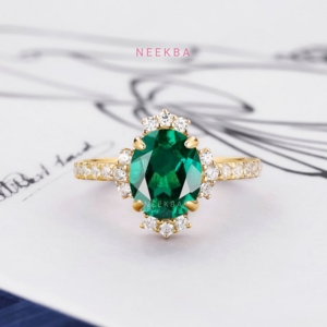 7*9mm corte ovalado laboratorio cultivado Esmeralda 925 anillo de compromiso de plata esterlina anillo ovalado verde anillo de Esmeralda hecho a mano de proveedor indio - Product Image 4