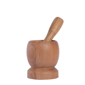 Grand mortier et pilon en bois de hêtre de 20 cm - Broyeur d'épices et de herbes en bois massif naturel - Outil de cuisine écologique - Product Image 4