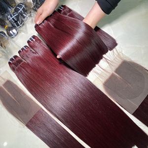 Extensions de cheveux de trame droites en os de couleur bordeaux de haute qualité 12A fermeture assortie pour une belle perruque - Product Image 2