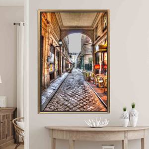 Printed Canvas: Romantic Cobblestone Alley Parisian Street Art Print,GOLD <b>FRAMED</b> CANVAS - Product Image 1