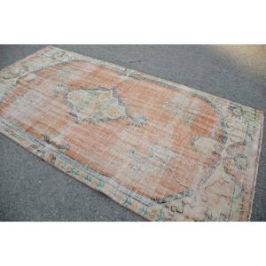 Tapis turc vintage de 5.1x9.6 pieds Orange Beige tissage plat en laine avec motif patchwork pour décorations de salon utilisation dans le couloir - Product Image 2
