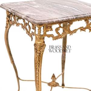 Luxury Handcrafted Marble <b>Console</b> <b>Table</b> Set with Two Matching Side <b>Tables</b>, Ornate Gold Carved Base and Classical Curved <b>Legs</b> - Product Image 4