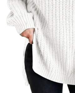 Women <b>White</b> Turtleneck <b>Knitted</b> Sweater Winter Warm Ribbed Long Sleeve Casual Loose Fit Pullover Fashion Top Streetwear Daily Use - Product Image 5
