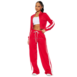 Ensemble de survêtement d'entraînement pour femme, style vintage décontracté, hiver, uni, avec logo personnalisé brodé, taille plus, sweat-shirt court et pantalon de survêtement évasé, 100% - Product Image 6