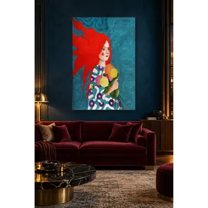 Fida, fille aux cheveux roux avec un bouquet de fleurs, impression sur toile - Product Image 3