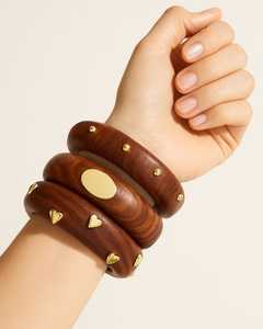 Conjunto de brazalete de moda de madera y latón de tendencia, joyería de mujer, accesorio de regalo de corte de corazón redondo, joyería de moda, brazalete de tendencia - Product Image 2