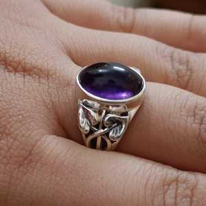 Handmade Amethyst Sterling Silver <b>Plain</b> <b>Ring</b> Natural Purple Gemstone Boho Statement Gift for Her Birthday Anniversary Christmas - Product Image 3