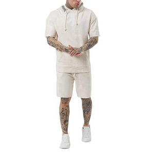 Venta al por mayor personalizado pulóver sudaderas con capucha pantalones cortos y Sudadera con capucha Jogger Set Unisex alta calidad francés Terry 100% algodón hombres Sudadera con capucha conjunto corto - Product Image 5