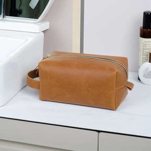 Custom Brown <b>Mens</b> Vegan <b>Leather</b> Travel Cosmetic Pouch <b>Bag</b> for <b>Men</b> <b>Wash</b> Toiletry Makeup <b>Bags</b> - Product Image 4