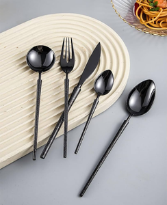 Ensemble de couverts noirs Couverts plaqués noirs durables pour usage domestique pour dessert de mariage Cuillère en acier miroir - Product Image 4