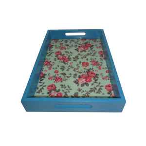 Bandeja de servicio impresa de madera exclusiva, bandejas de servicio de comida de madera MDF, bandeja de servicio de madera de Color azul personalizada a la venta hecha en la India - Product Image 4