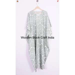 100% Cotton Indian <b>Bohemian</b> Kaftan <b>Dress</b> V-neck Solid Pattern Women's Summer Night Wear - Product Image 6