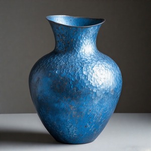 FadedRoyal Vase bleu classique avec motif texturé Vase de sol en métal Design en relief floral Décoration d'intérieur Déclaration d'accent - Product Image 6