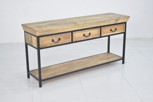 Mesa de consola de estilo industrial vintage con marco de hierro y tapa de madera de mango macizo con 3 cajones, mesa auxiliar para sala de estar - Product Image 2